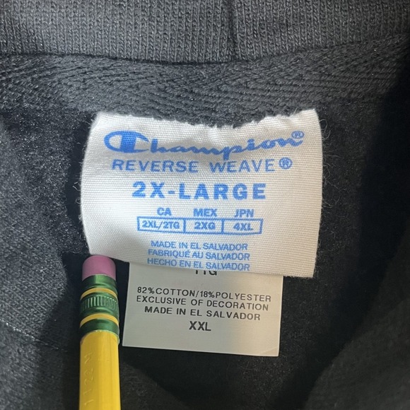 Army Champion Reverse Weave Men's 2XL Black Gold Heavy Hoodie Sweatshirt - Picture 3 of 5